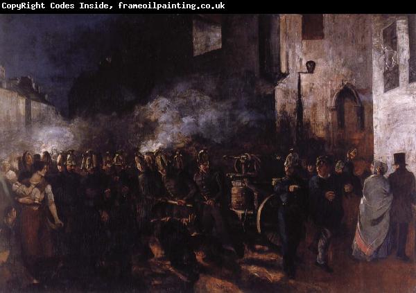 Gustave Courbet Firemen Running to a Fire